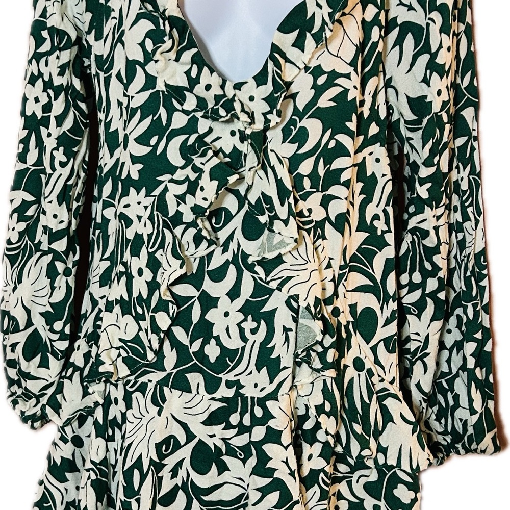 Free People Green and White Long Sleeve Sundress - Picture 5 of 7